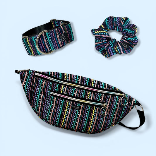Pack Arcade (Collar Martingale + Riñonera + Scrunchie)