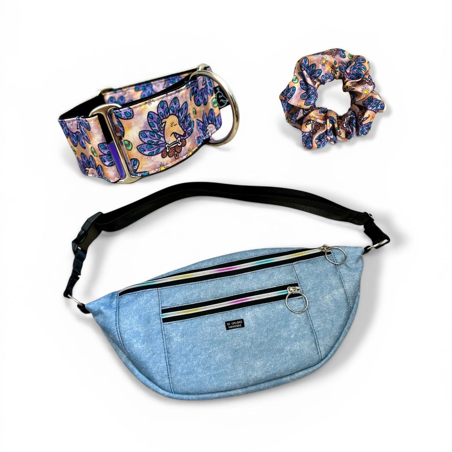 Pack Galguea (Collar Martingale + Riñonera + Scrunchie)